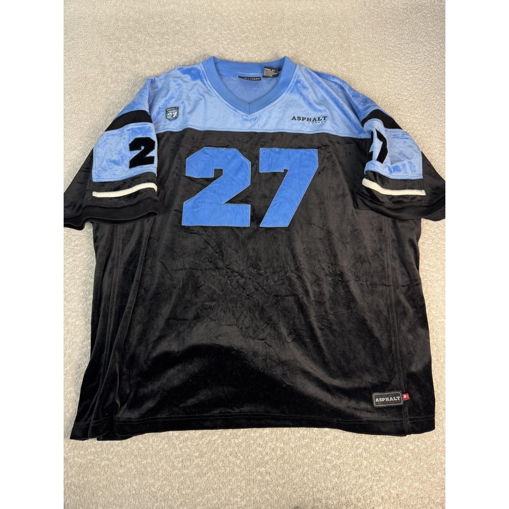 Asphalt Legend Shirt Mens 3XL‎ Black Blue Velour V Neck 27 Jersey Short Sleeve